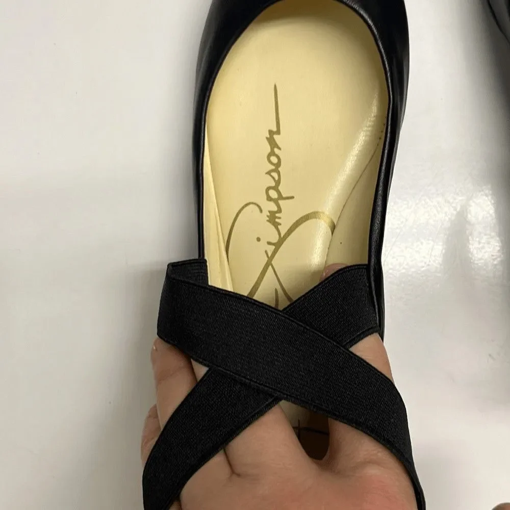 Jessica Simpson Black Criss Cross Ankle Ballet Rounded Toe Flats- 6.5M